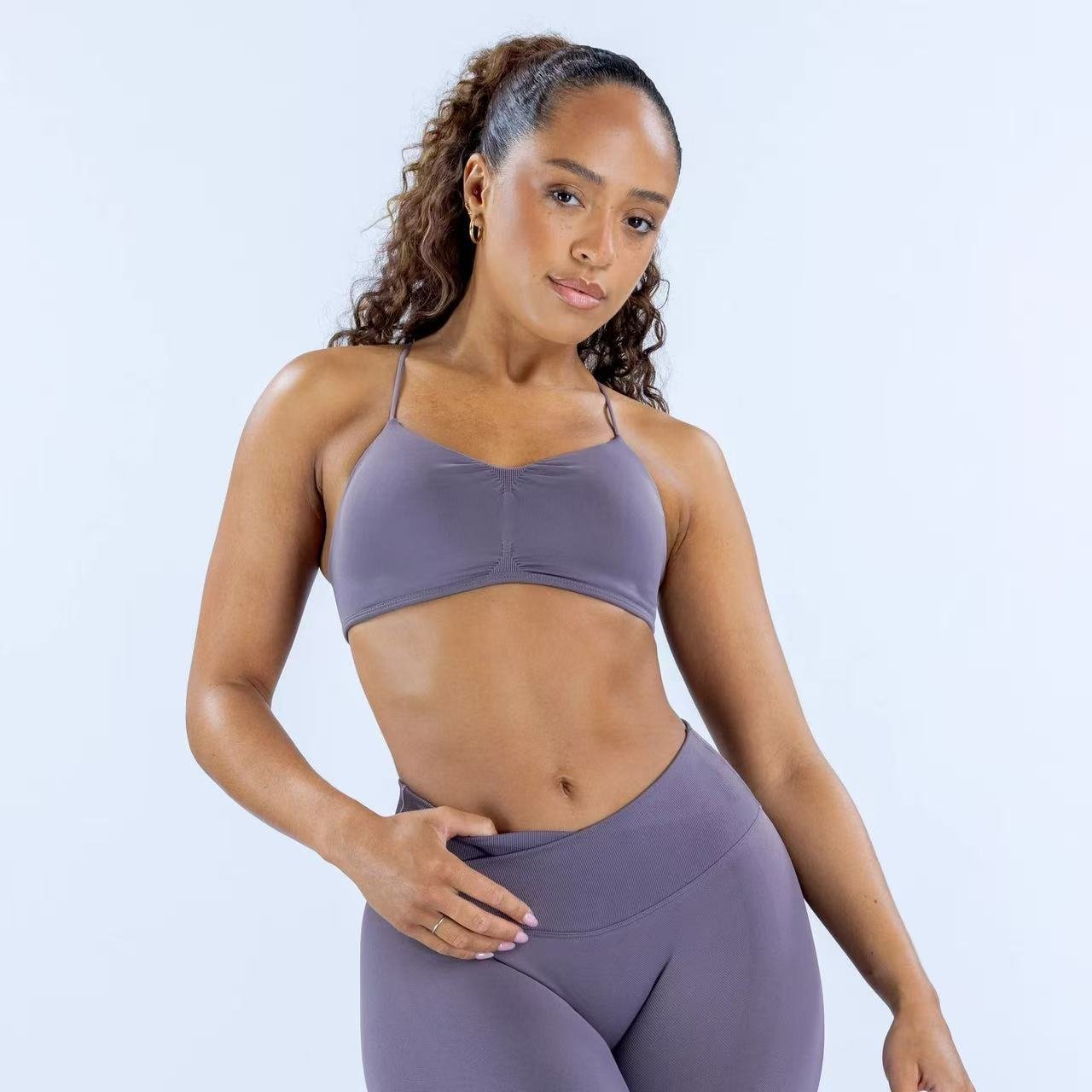 Ensemble sport yoga DFYNE dos croisé legging taille haute mauve