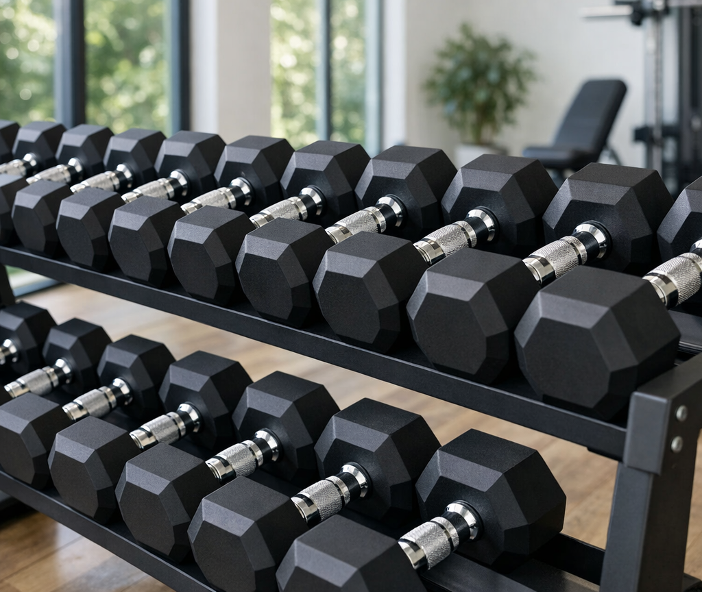 Trois types d'haltères en caoutchouc pour le home gym