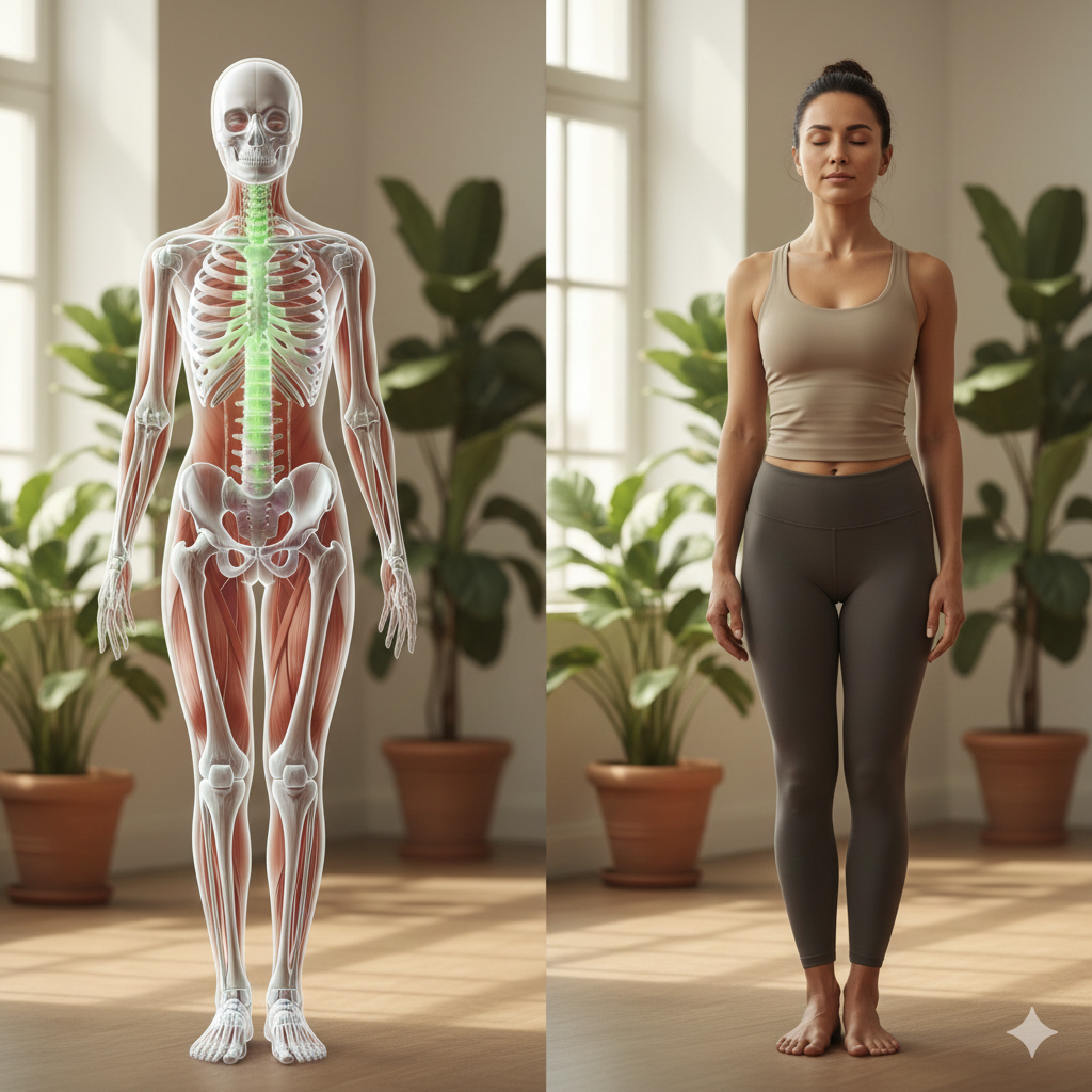 Femme démontrant l'alignement correct et la respiration dans les poses de yoga pour améliorer la flexibilité