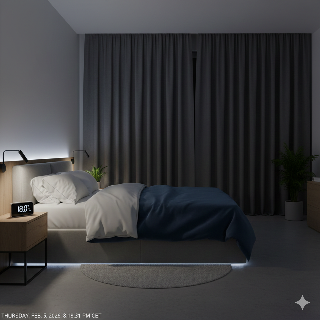 Chambre optimisée pour le sommeil d'un sportif avec température idéale et obscurité