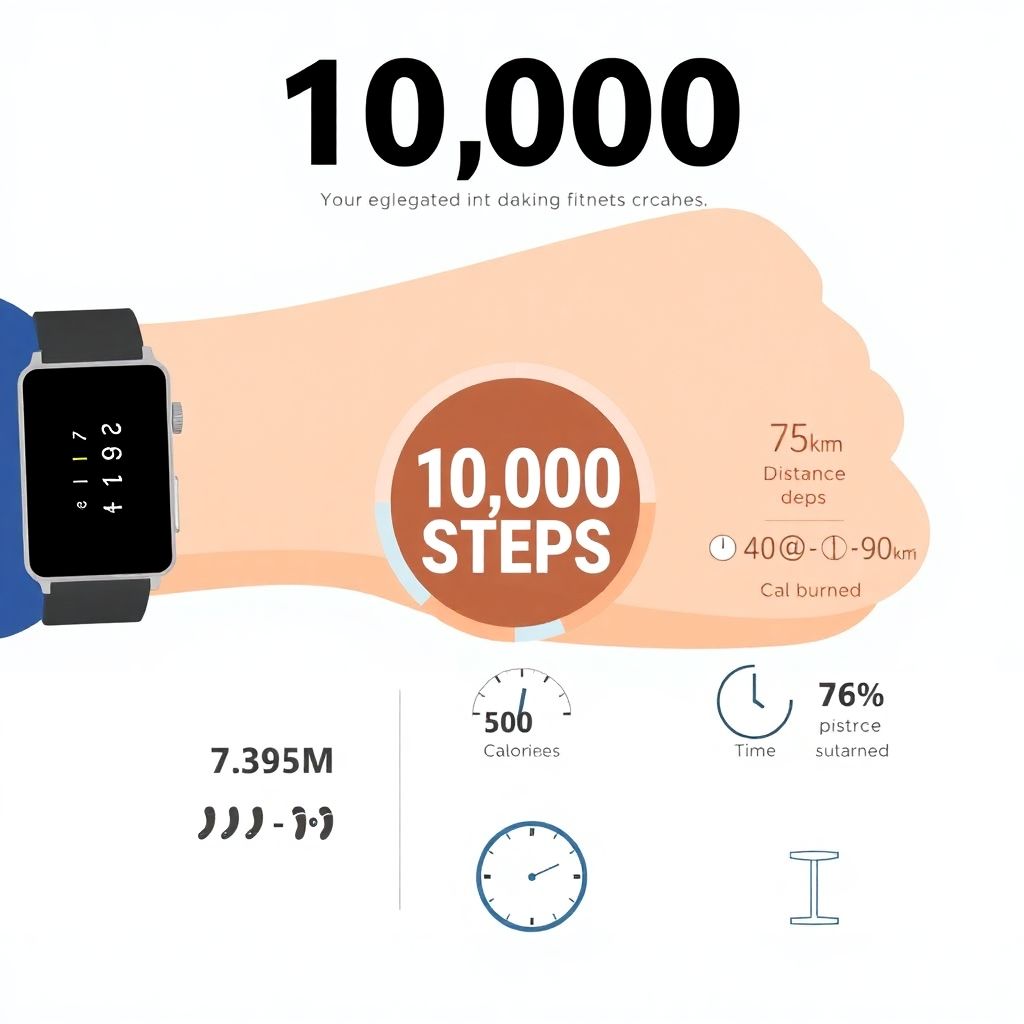 Infographie montrant l'objectif de 10000 pas par jour pour perdre du poids avec compteur de calories