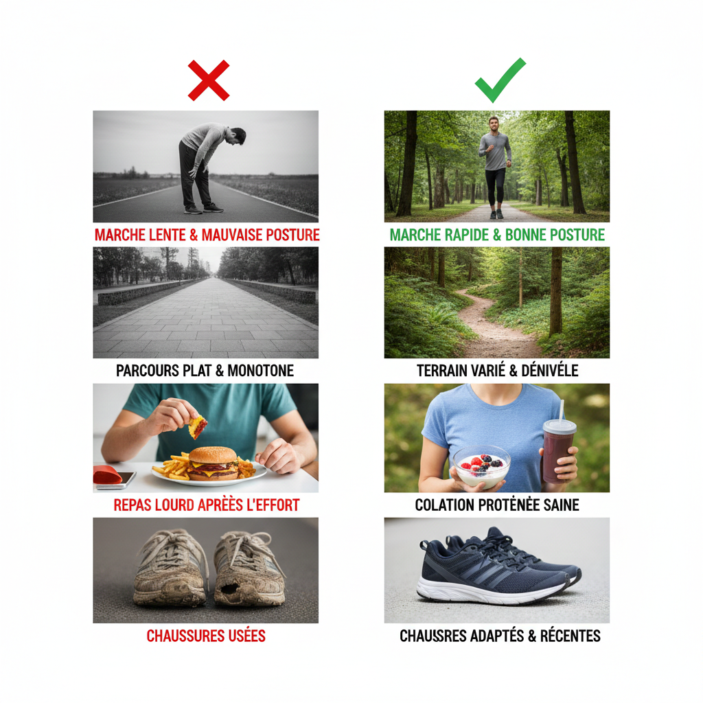 Comparaison des erreurs courantes et bonnes pratiques pour perdre du poids efficacement en marchant