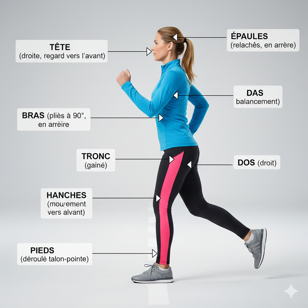 Démonstration de la technique et posture correcte de marche pour perdre du poids efficacement