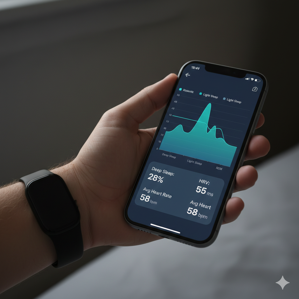 Application de suivi du sommeil montrant les données de récupération d'un athlète