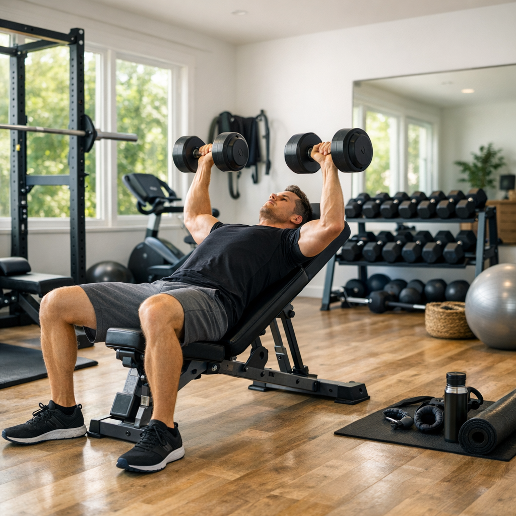 Développé couché haltères banc réglable home gym musculation