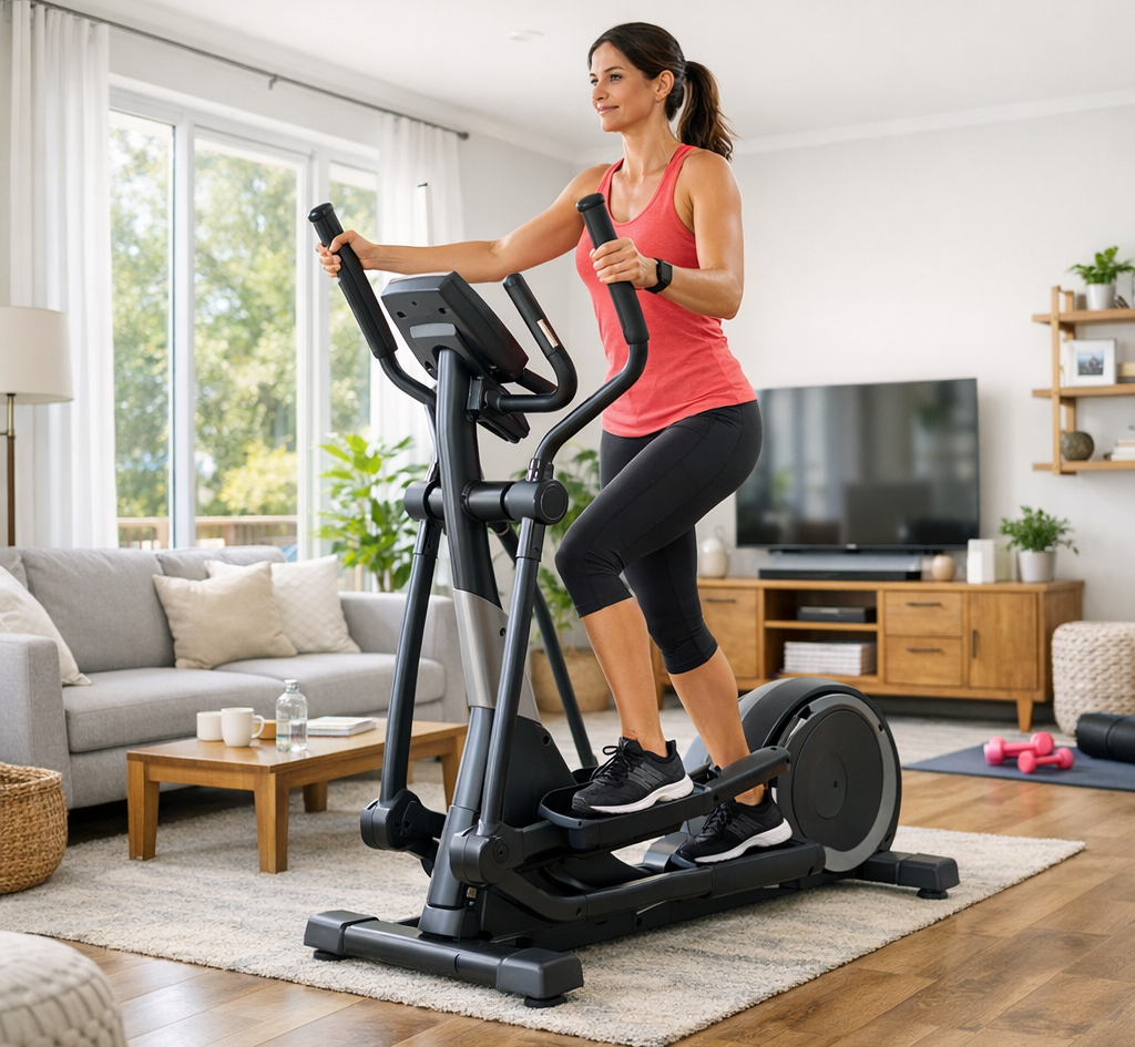Vélo elliptique séance cardio pleine amplitude bras jambes